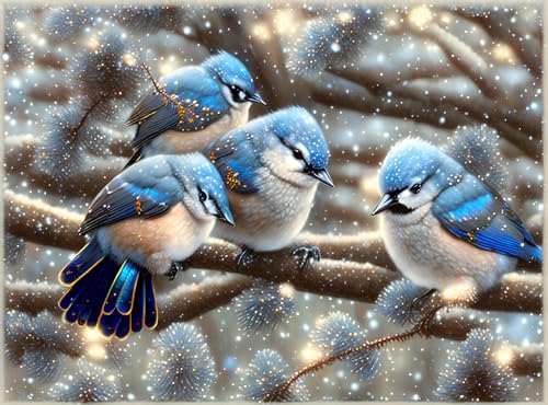 Merle bleu sur pin toile decoration salon et chambre 50x70cm