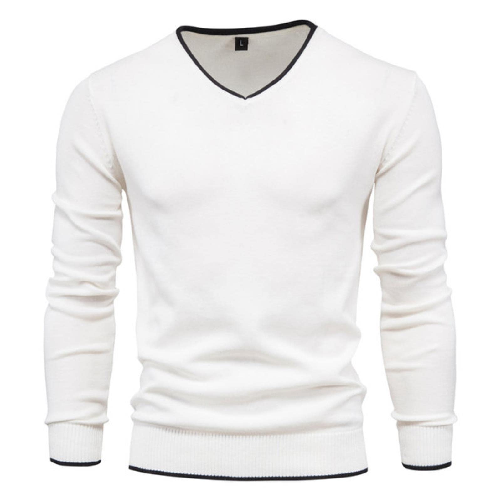 NIAN Jersey de algodón con cuello en V suéter de los hombres de color sólido de manga larga otoño Slim suéteres de los hombres casual tirón ropa