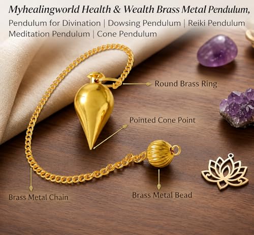 Image of Brass Cone Pendulum for Reiki Healing, Dowsing & Chakra Balancing - Health & Wealth Divination Tool for Meditation & Energy Cleansing