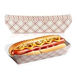 The Grocery Guys Bandejas de comida para perros calientes (paquete de 50) de 7 pulgadas, patrones a cuadros rojos y blancos para perros calientes, nachos, papas fritas, churros, perros de maíz,