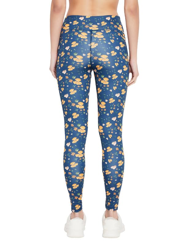 Image of Clovia Women's High Rise High-Rise Floral Print Active Regular Fit Tights With Side Pocket