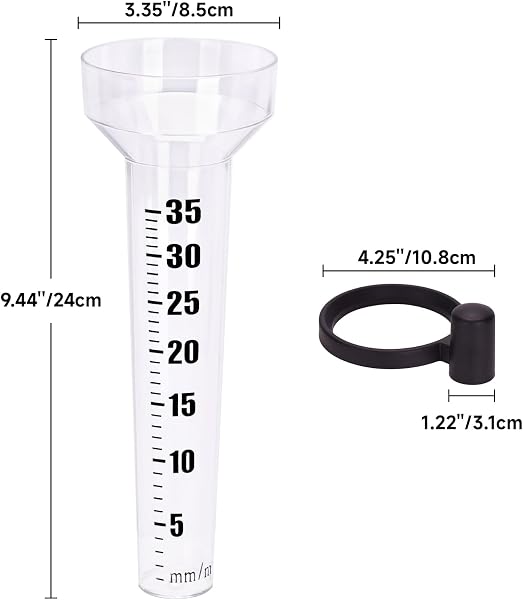 KINGLAKE Regenmesser Frostsicher für Garten, Regenwassermesser Wassermesser Kunststoff, Anzeige 35 mm/m², Regen Messer mit Halter, Transparent -(Kartonverpackung) - 2