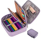 Estojo Escolar Box Jumbo Grande Capacidade Organizador Divisórias Impermeável Com Alça E Elastico Para 72 Canetas Lápis Nylon Feminino Masculino Zíper Adulto Infantil Juvenil Reforçado (Lilás)