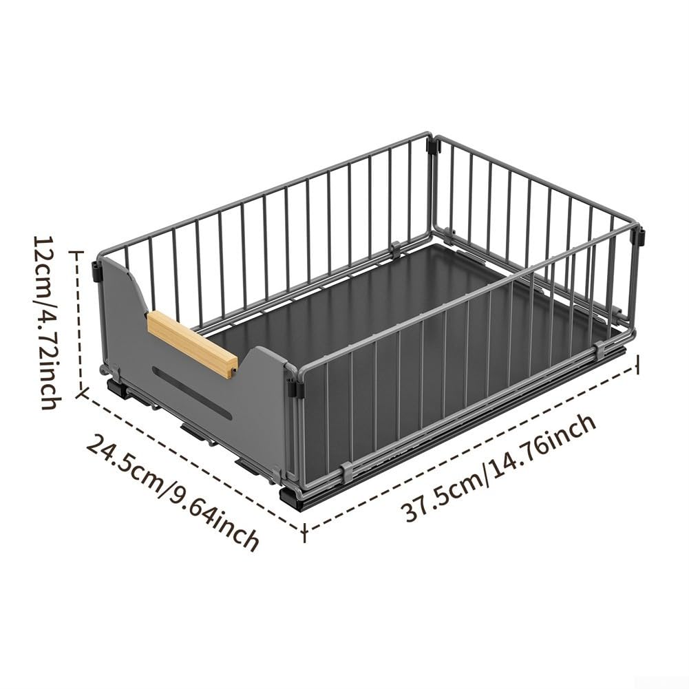 Cassetto da cucina estraibile telescopico per mobiletto inferiore, cestello in acciaio nero, 37,5 x 24,5 cm (nero)