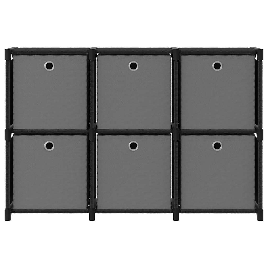 Générique Scaffale autoportante con 6 scomparti con 6 scatole in tessuto, telaio in acciaio nero, 103 x 30 x 72,5 cm, archiviazione e presentazione per libri, foto e piante
