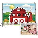 Haoyiyi 10x8ft Happy Birthday Background Cartoon Red Barn Farm Green Grass Trees Fence House Wildmil