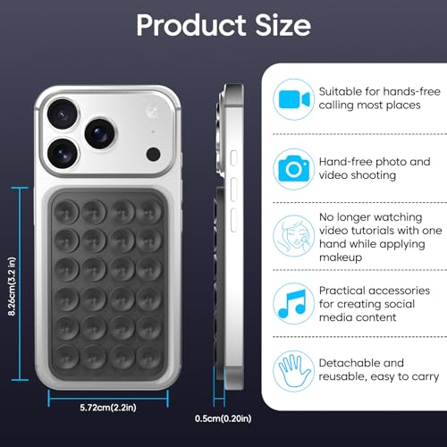 Image of Sounce Suction Phone Case, Phone Suction Sticker, for Hands-Free Mobile Accessory Holder Grip, Video Phone Accessory Compatible Mirror, Shower (Dark Grey)