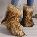 CELNEPHO Brown Women's Faux fur Boot Furry Fluffy Comfortable Mid-Calf Boots Round Toe Warm Fur Lined Snow Boots Y2K Outdoor Rave Outdoor Fashion Boots