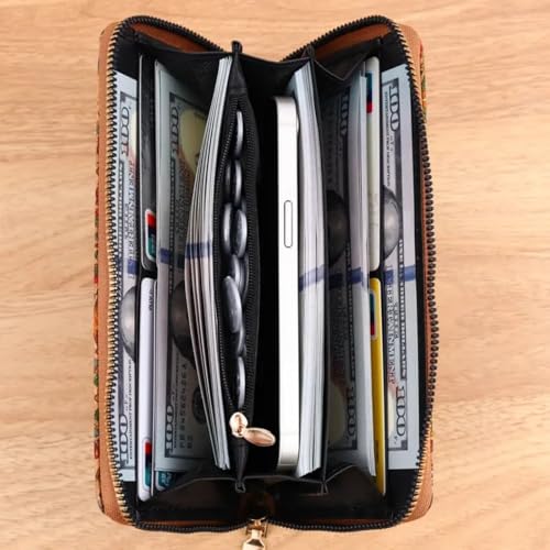 Vegan Leather Long Wallet For Women, Wallet Women Floral Print Clutch Coin Purse, Bohemian Style Vintage Faux Credit Card Holder2