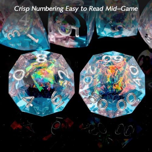 Haxtec Holographic DND Dice Set, 7 Pcs Diamond Cut Sparkling RPG Dice Gift - 3