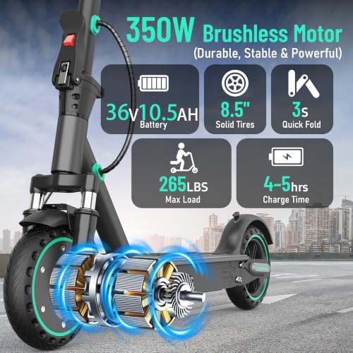 Image of 350W /500W Adult Electric Scooter, 8.5 inch /10 inch Solid Tires, 36V 7.8AH-15AH Battery, UP to 19-25MPH, 20-31 Miles Range, Foldable Lightweight E-Scooter, Dual Brakes, App Control, Max Load 265 LBS