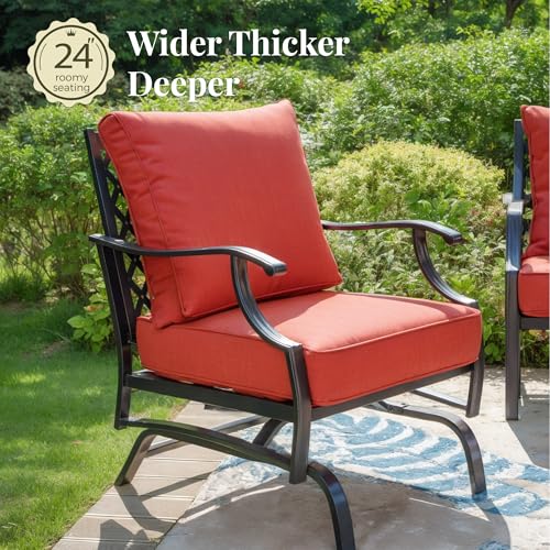 MIXPATIO Patio Chairs Set of 2, High Back Outdoor Patio Metal Chairs with 5.75" Thick Cushions for Bistro Balcony Porch Deck and Yard, Red