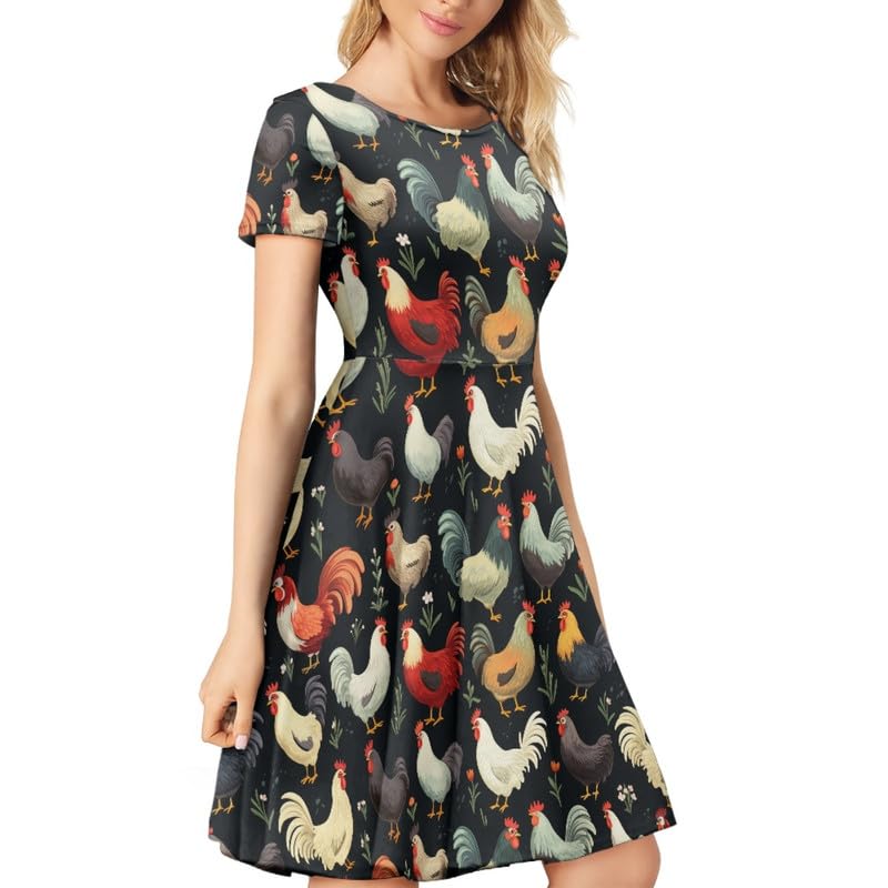Image of Irisjudy T Shirt Dress for Women Short Sleeve Girls Short Sleeve Dress Plus Size, O Neck Knee Length Midi Dress for Ladies