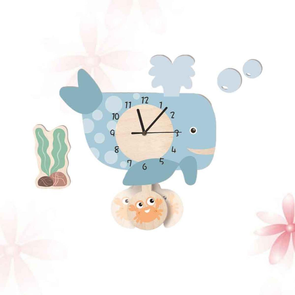 Reloj de Pared Infantil Decorativo Ballena Silencioso Ecológico Péndulo Adecuado para Sala de Estar Dormitorio y Jardín de Infantes Material Respetuoso Medio Ambiente