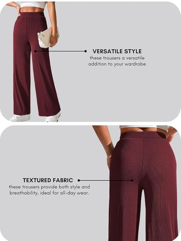 Image of Bhochi Western Trousers Pants for Women | Stretchable Yoga Pants | Boot Cut Ribbed Trouser| Bell Bottom Trousers for Women
