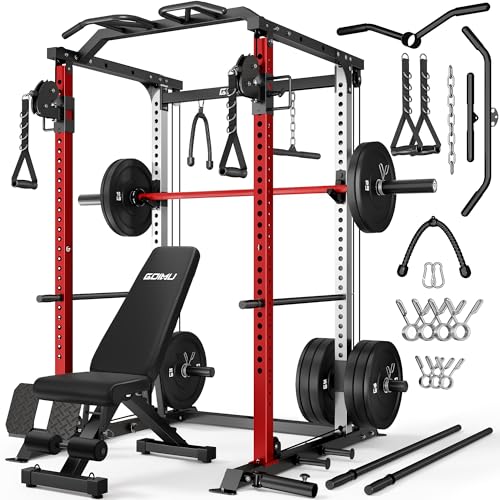 Image of DP01 Power Cage, 2000LBS Squat Rack with Cable Crossover and Dual Independent Pulley System, Full Cage for Full Body Training, Power Rack with More Training Attachments for Home Gym