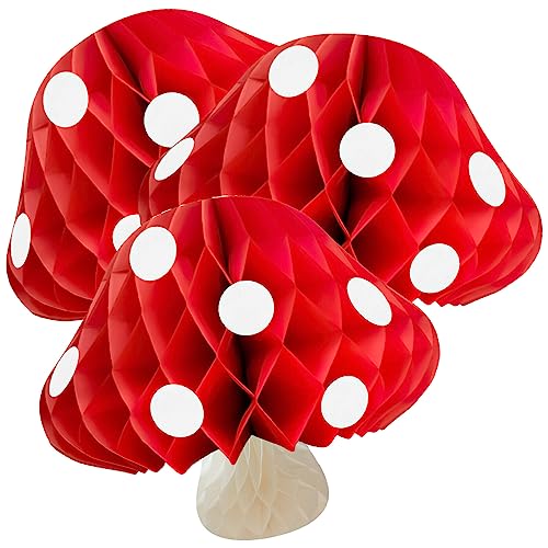 Abaodam 3pièces Décoration De Fête Papier Lot de Boules Alvéolées Forme De Champignon pour Anniversaire Et Fête Forêt Décorations Intérieures Et Extérieures