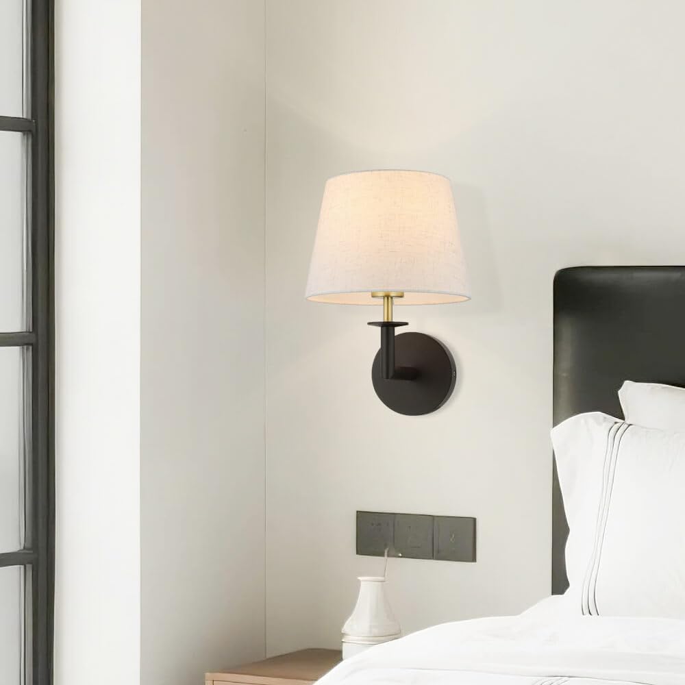 XiNBEi Lighting 1 Light Wall Sconce Fixtures with Linen Fabric Shade, Industrial Wall Light Lamps Decor for Bedroom Entry Living Room Bathroom Stairway XB-W490-DBS