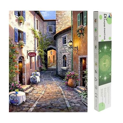 DCIDBEI Pintura de Diamantes Cuadrados 40x50 cm Diamond Painting Square Drill 5D Pintura por Números Paisaje Punto de Cruz Diamante Adultos Cafe en el Callejón Cuadros Diamantes 5D Grandes Paisajes