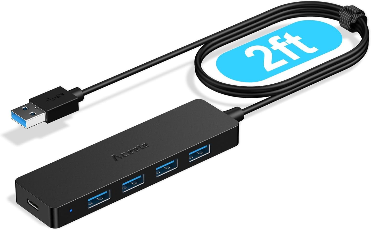 Aceele Ultra cienki hub USB 3.0, 5 portów, z przedłużonym kablem 65 cm SuperSpeed 5 Gb/s, do MacBooka Air Mac PRO/Mini, Surface PRO Dell XPS 15 Flash Drive i wielu innych kompatybilnych urządzeń