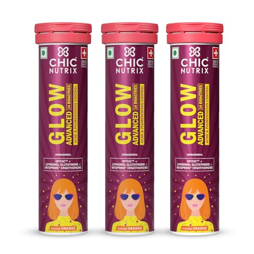 Chicnutrix Glow Advanced 580mg L-Glutathione for Faster Skin Glow & Anti-Pigmentation with 14 Bioactives - 45 tablets, Orange Flavor