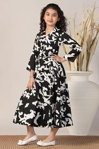 Image of Fashion Dream Girls Calf Length Abstract Printed Dress|Western Midi Dresses|Long Frock for Kids