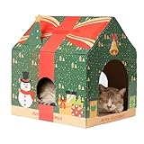 COOZMENT Cat Scratching House, Scratcher Cardboard, Lounge Bed for Indoor Rest & Play, House Scratcher Pad (Green, 14.4 "L X 15" W X 11.8" H)