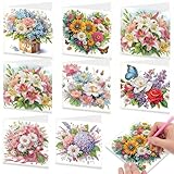 Yoreva 8 Stück Diamond Painting Karten Set, Grußkarten mit Diamantmalerei,5D DIY Diamond Blumen Karten mit Umschlag,Diamantmalerei Blanko Kunstkarten für Geburtstag Muttertag,Freunde,Familie,Blumen