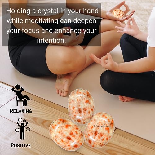 Image of Certified Large Sunstone Crystal Palm Pebbles Stones for Anxiety Stress Relief Massage - AAA Grade Original Healing Gemstone Agate Palm Stone for Yoga Meditation Spiritual Reiki Feng Shui