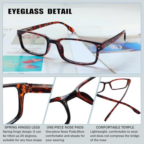 Image of Kerecsen 4 Pack Reading Glasses for Men and Women with Spring Hinges, Lightweight Black Rectangular Readers Eyeglasses (4 Tortoise, 1.50, x)