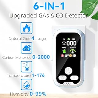 6 in1 Carbon Monoxide Detector Combo with HD Screen Monoxide Alarm, Detects CO, Natural Gas, Smoke, Temperature, and Humidity for Home, Apartment, Hotel, Camping RV Safety Gifts Idea