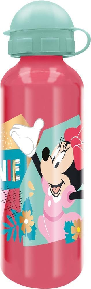 Tataway Disney Minnie Mickey Mouse Girls Pink Aluminium Bottle 530ml with Spout and Safety Cap