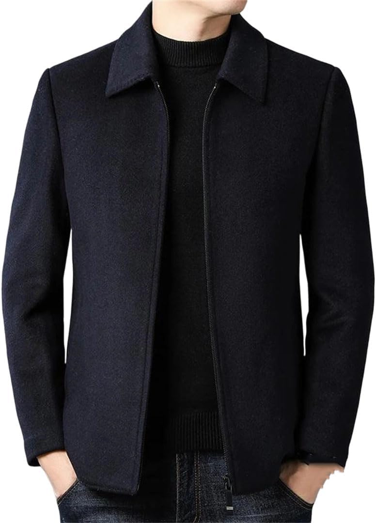 Men Wool Coat Detachable Down Jacket Lapel Coats Winter Warm Woolen Blends Overcoat