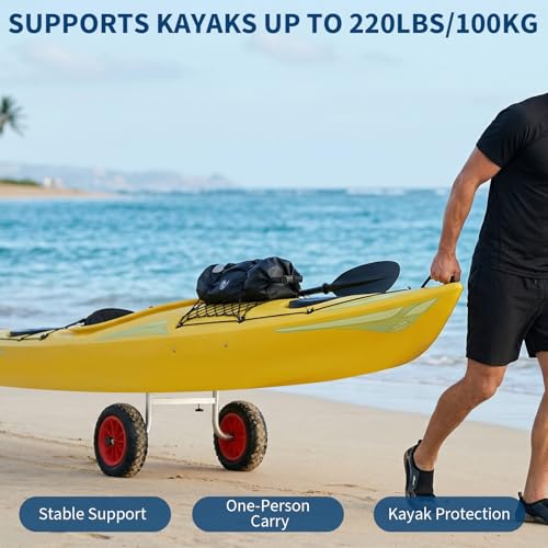 Garvee 220 lbs Kayak Cart, Heavy Duty Adjustable Kayak Trolley with 10" Solid PU No-Flat Wheels, Foam Pads & Detachable Design for Kayaks with Scupper Holes, Canoe Cart for Beach by Garvee - Image 7