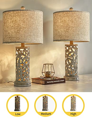 Oyears 3-Way Dimmable 22'' Table Lamp Set Of 2 For Living Room Bedroom Farmhouse Vintage Retro Bedside Lamps Touch Control With Usb Ports Linen Shade For Home Office(2 Bulbs Included) #TOP2