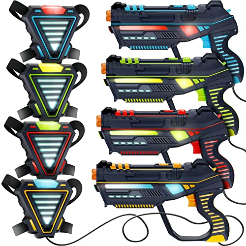 Rechargeable Laser Tag For Kids, Teens & Adults - Blasters & Vest Sensors - Fun Ideas Age 8+ Year Old Cool Gifts & Toys - 4 Set - Lazer Teen Boy Games - Boys & Girls Outdoor Teenage Group Activities #TOP4
