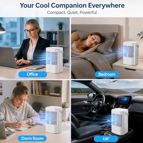 Portable Air Conditioners 4-in-1 Mini Small Air Conditioner Evaporative Air Cooler Fan with 1000ml Water Tank 3 Speeds 7 LED Lights Personal Mini AC with Timer for Bedroom Desktop Home Office (White) by SOYEWV - Image 9