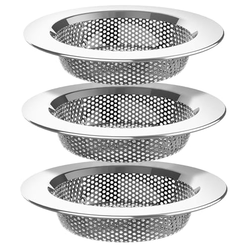3 Confezione Filtro per Lavello da Cucina, Filtro di Scarico per Lavello in Acciaio Inossidabile,Filtro per Capelli in Rete di Acciaio Inossidabile, Adatto per Cucina, Bagno (Argento)
