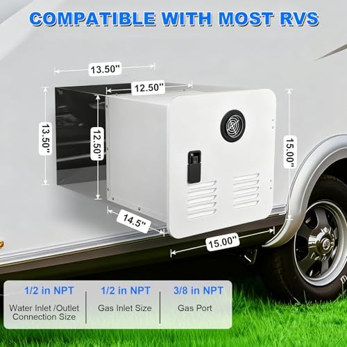 Rv Tankless Water Heater, Camper Water Heater, 55,000 Btu On-Demand Instantaneous Hot Water System, 15" X 15" Door, 12v Dc Power Supply For Rvs, Campers, And Travel Trailers Black (Black)