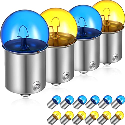 Village Light Bulbs Halloween Replacement Light Bulb 12V 8W Small Bulbs, Vintage Colored Village Accessories Lighting Bulbs Mini Glass Lamp for Country, Blue and Yellow (12 Pieces)