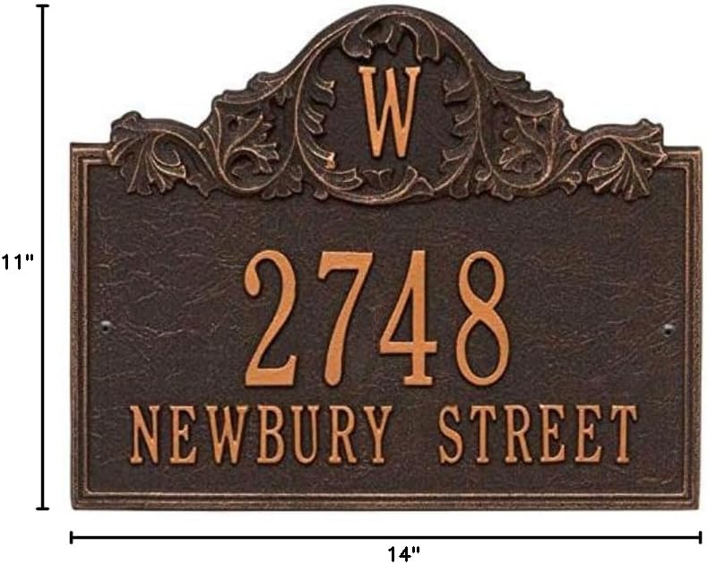 Comfort House Personalized Cast Metal Address plaque with Monogram - MADE IN USA - displays your address and street name - # P2556 Custom House Number Sign