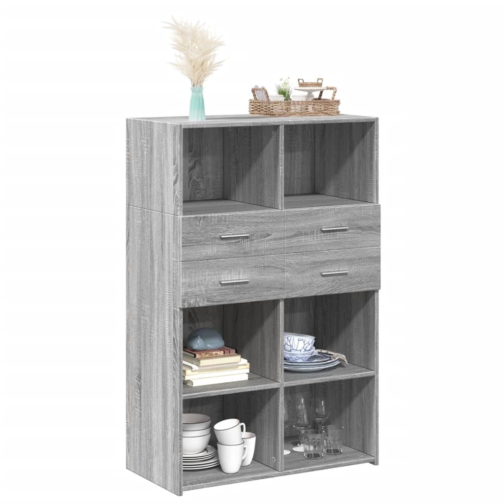 Highboard Sonoma gris 80 x 42,5 x 124 cm, armario de madera con cajones, espacio de almacenamiento versátil para salón, dormitorio