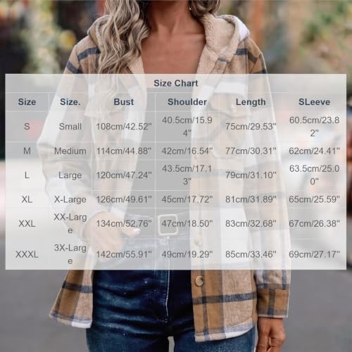 fartey Plaid Fleece Jacket Women Hooded Flannel Button Shacket with Pockets - image 6