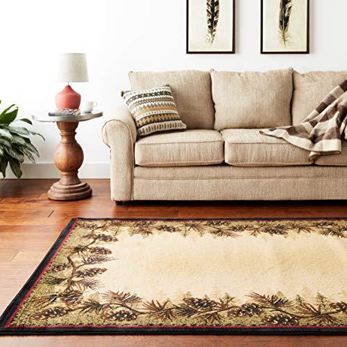 Rustic-Lodge-Pine-Cone-Border-Brown-5×7-Area-Rug-53×73 Rustic Lodge Pine Cone Border Brown 5×7 Area Rug 53×73