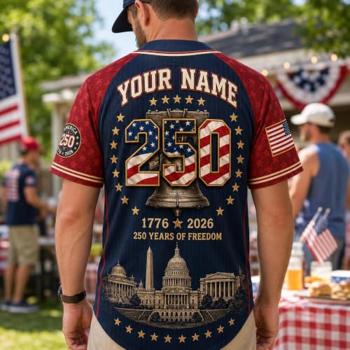 Jersey personalizado América 250 Aniversario, Camiseta de béisbol patriótica con nombre y número, camiseta libertad USA 1776-2026, regalo 4 de julio miniatura 3