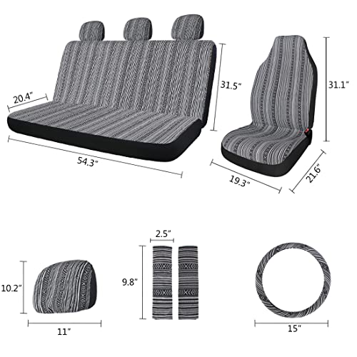 Baja Black & Gray Saddle Blanket Car Seat Covers With Steering Wheel Cover & Seat Belt Protectors 10Pc Universal Seat Covers Full Set For Sedan, Car #TOP2