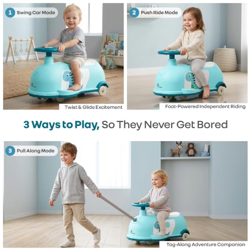 Image of R for Rabbit Iya Iya Poppy Swing Car for Kids, 3 in 1 Baby Push Ride-On & Pull Along Car | ABEC7 Bearing Smooth Wheels with Storage Seat | Ideal for 2+ Years Boys & Girls, Upto 50 Kgs (Lake Blue)