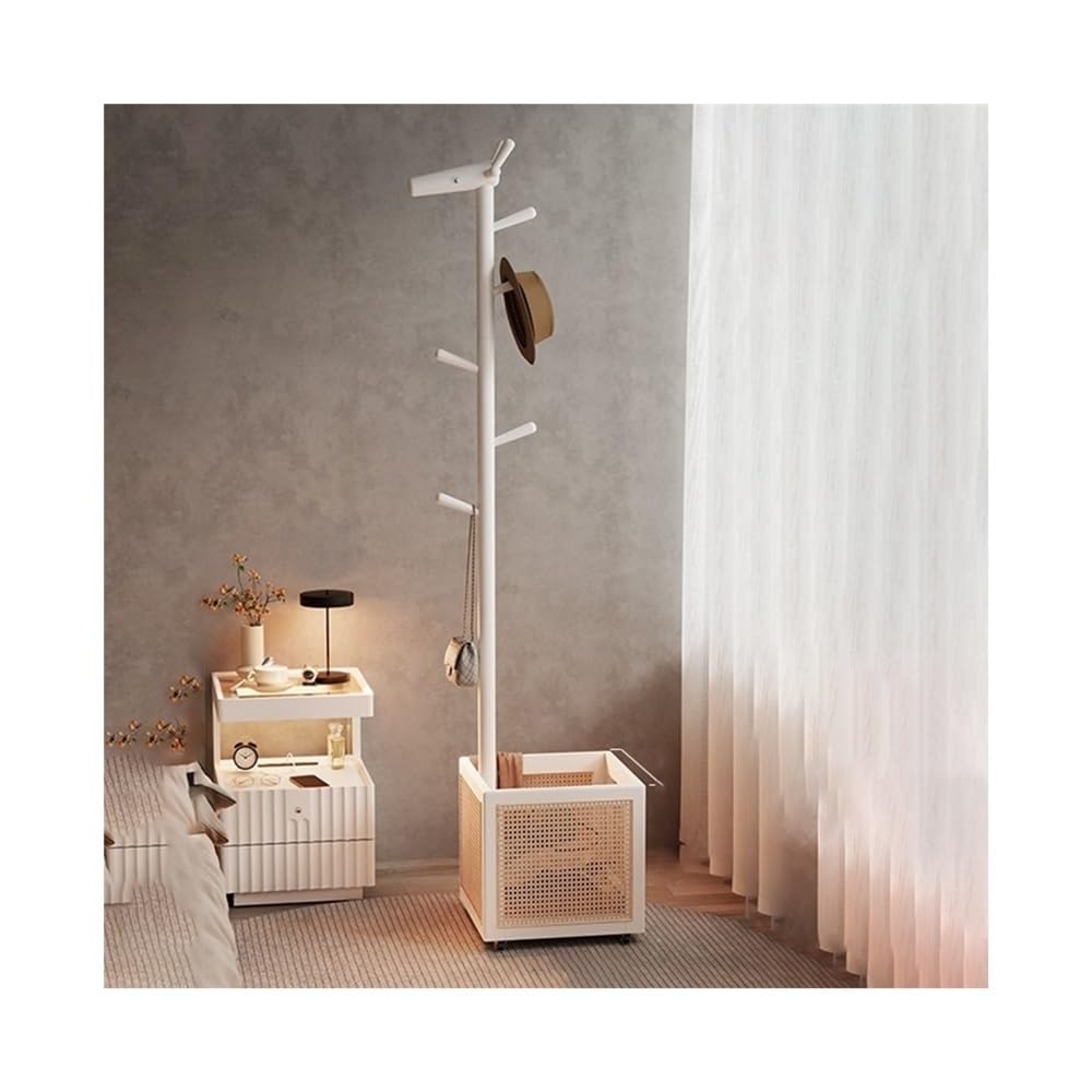 Dh2yjnbf3 Standing Solid Wood Deer Clothes Hanger Floor Bedroom Living Room Bedside Dirty Basket Movable Coat Rack Hallway(White)