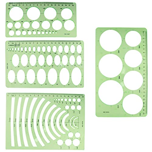 Hegebeck Modelos de desenho geométrico, réguas de plástico verde transparente, multifuncional, para