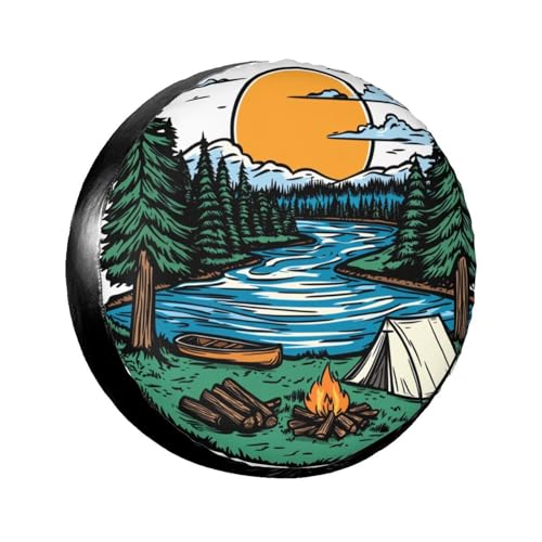 Image of Camping Scene Spare Tire Cover-Cute Funny Waterproof Universal Spare Wheel Tire Covers Fit for Rv SUV Truck Camper Travel Trailer Accessories,16 inch